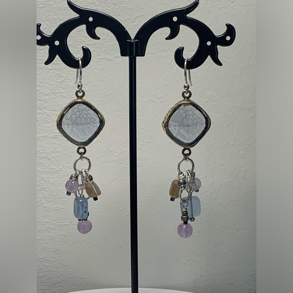 Silpada Sterling Silver & Frosted Etched Amethyst Glass, Shell & Bead Earrings - Picture 4 of 16